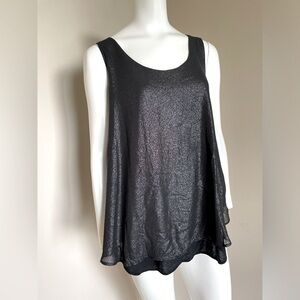 LOLA & SOPHIE Black Gray Viscose Shimmer Shine Sleeveless Party Blouse Size L